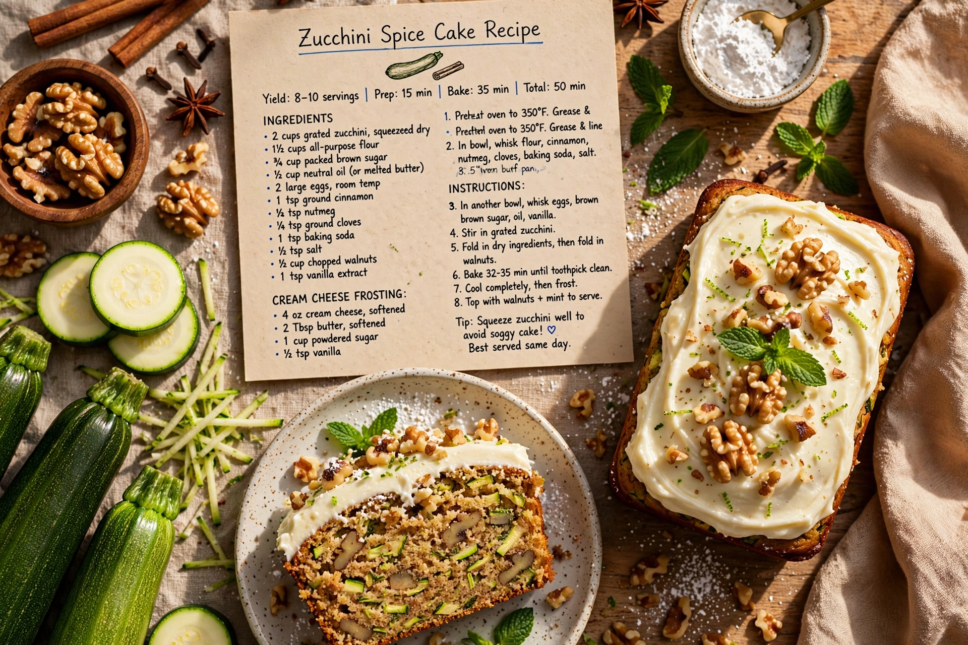 Zucchini Spice Cake Recipe (with Cream Cheese Frosting)