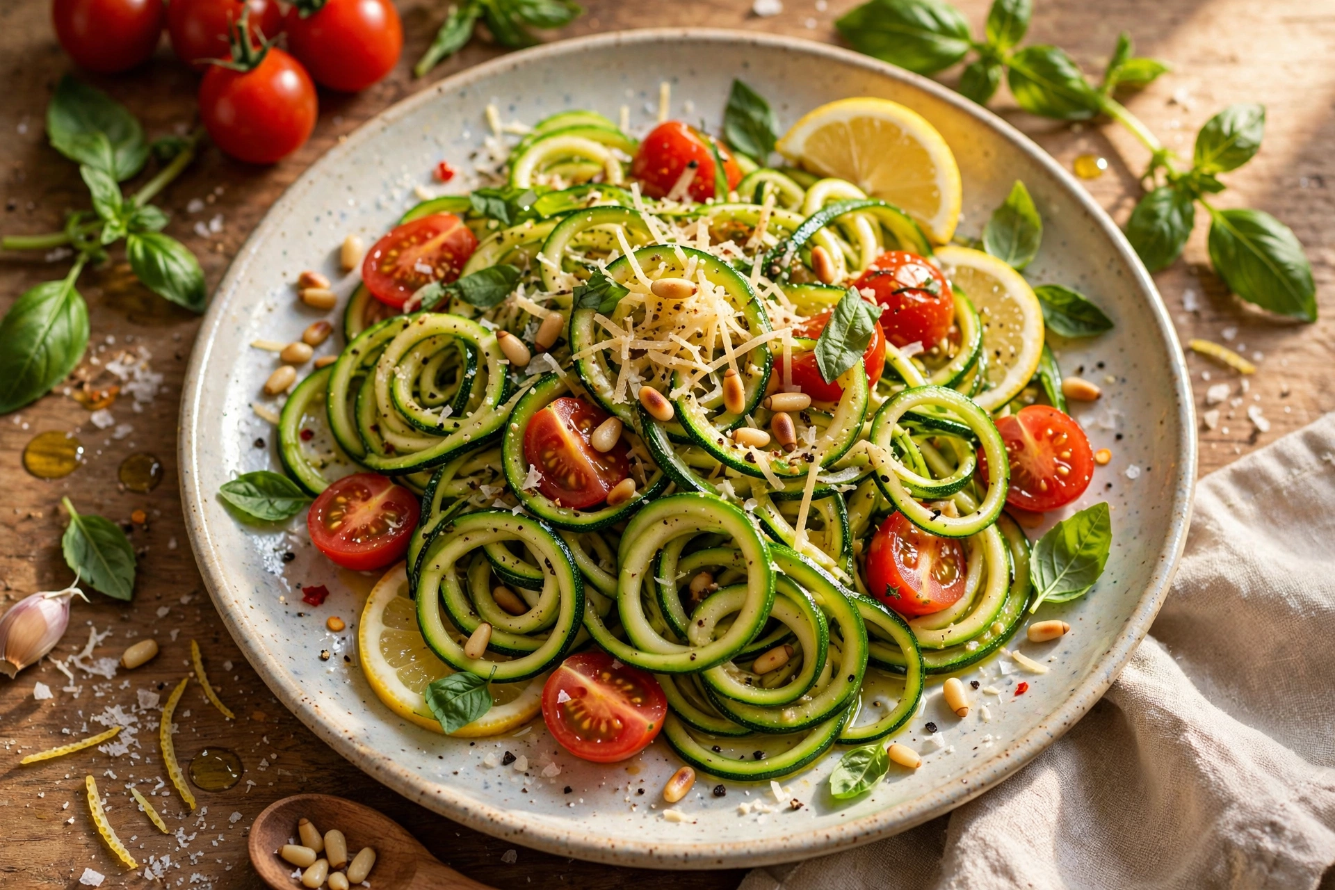 Garlic Parmesan Zucchini Noodles with Chicken